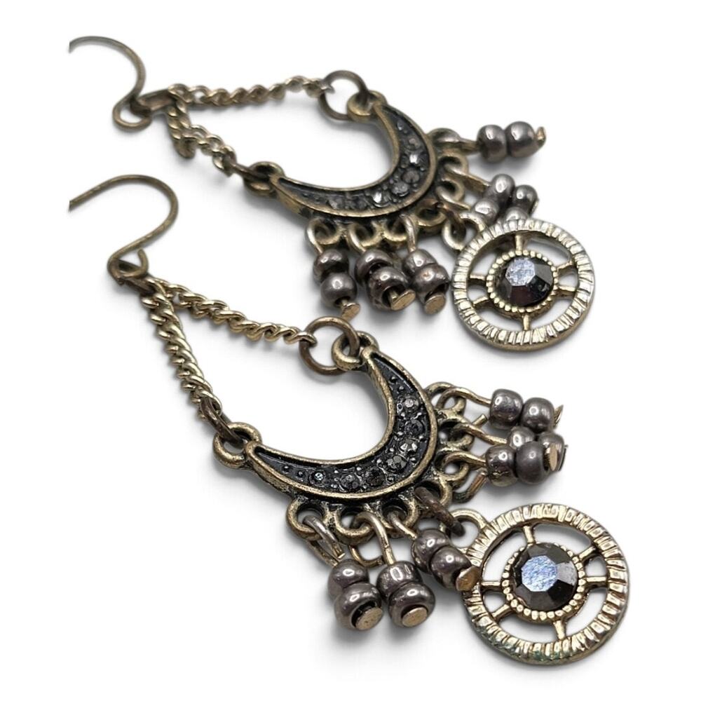 Vintage Boho Chandelier Dangle Earrings Rhinestone Beaded